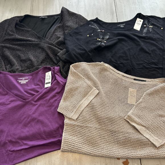 Lane Bryant Tops - NWT Lane Bryant Purple Taupe Silver Shirt Lot of 4 Sz 14 16 Rhinestone Dragonfly